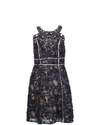 dunkelblaues gerade geschnittenes Kleid aus Spitze von Marchesa Notte