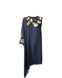 dunkelblaues gerade geschnittenes Kleid mit Blumenmuster von Martin Grant