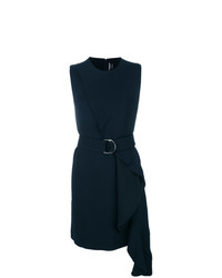 dunkelblaues gerade geschnittenes Kleid mit Rüschen von Calvin Klein 205W39nyc