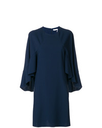 dunkelblaues gerade geschnittenes Kleid mit Rüschen von Chloé