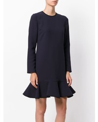 dunkelblaues gerade geschnittenes Kleid mit Rüschen von Victoria Victoria Beckham