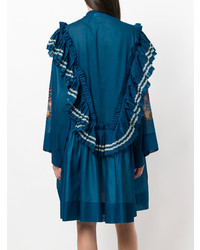 dunkelblaues gerade geschnittenes Kleid mit Rüschen von Philosophy di Lorenzo Serafini