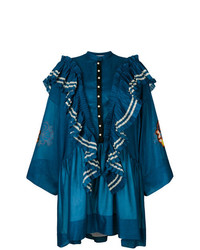 dunkelblaues gerade geschnittenes Kleid mit Rüschen von Philosophy di Lorenzo Serafini