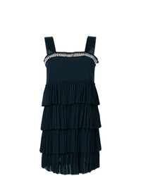 dunkelblaues gerade geschnittenes Kleid mit Rüschen von Twin-Set