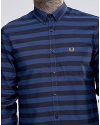 dunkelblaues horizontal gestreiftes Hemd von Fred Perry