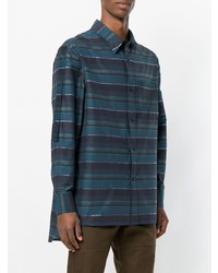 dunkelblaues horizontal gestreiftes Langarmhemd von Lanvin