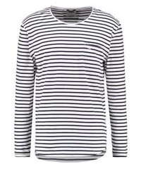 dunkelblaues horizontal gestreiftes Langarmshirt von Chasin'