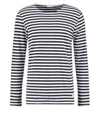 dunkelblaues horizontal gestreiftes Langarmshirt von Minimum