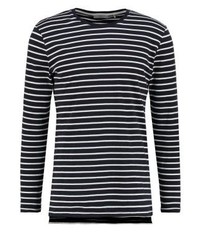 dunkelblaues horizontal gestreiftes Langarmshirt von Minimum