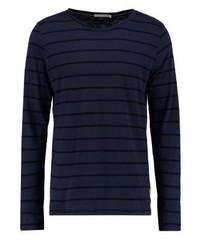 dunkelblaues horizontal gestreiftes Langarmshirt von Nudie Jeans