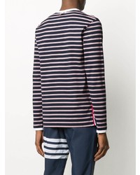 dunkelblaues horizontal gestreiftes Langarmshirt von Thom Browne