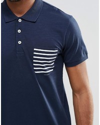 dunkelblaues horizontal gestreiftes Polohemd von Jack and Jones