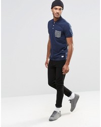 dunkelblaues horizontal gestreiftes Polohemd von Jack and Jones