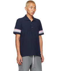 dunkelblaues horizontal gestreiftes Polohemd von Thom Browne