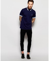 dunkelblaues horizontal gestreiftes Polohemd von Fred Perry