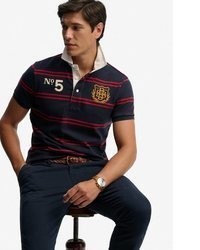 dunkelblaues horizontal gestreiftes Polohemd von Superdry
