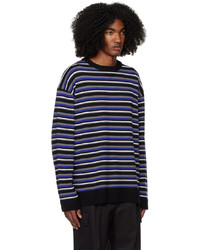 dunkelblaues horizontal gestreiftes Sweatshirt von Juun.J