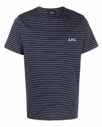 dunkelblaues horizontal gestreiftes T-Shirt mit einem Rundhalsausschnitt von A.P.C.