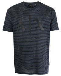 dunkelblaues horizontal gestreiftes T-Shirt mit einem Rundhalsausschnitt von Armani Exchange