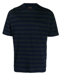 dunkelblaues horizontal gestreiftes T-Shirt mit einem Rundhalsausschnitt von Beams Plus