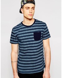 dunkelblaues horizontal gestreiftes T-Shirt mit einem Rundhalsausschnitt von Bellfield