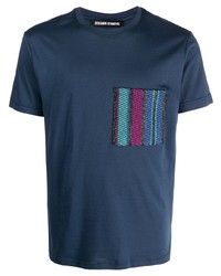 dunkelblaues horizontal gestreiftes T-Shirt mit einem Rundhalsausschnitt von Benjamin Benmoyal