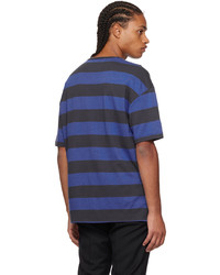 dunkelblaues horizontal gestreiftes T-Shirt mit einem Rundhalsausschnitt von Paul Smith