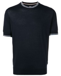 dunkelblaues horizontal gestreiftes T-Shirt mit einem Rundhalsausschnitt von BOSS