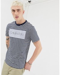 dunkelblaues horizontal gestreiftes T-Shirt mit einem Rundhalsausschnitt von Calvin Klein