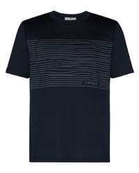 dunkelblaues horizontal gestreiftes T-Shirt mit einem Rundhalsausschnitt von Canali