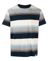 dunkelblaues horizontal gestreiftes T-Shirt mit einem Rundhalsausschnitt von Carhartt WIP