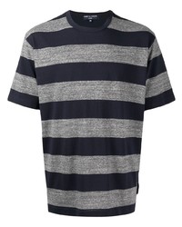 dunkelblaues horizontal gestreiftes T-Shirt mit einem Rundhalsausschnitt von Comme des Garcons Homme