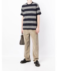 dunkelblaues horizontal gestreiftes T-Shirt mit einem Rundhalsausschnitt von Comme des Garcons Homme