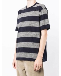 dunkelblaues horizontal gestreiftes T-Shirt mit einem Rundhalsausschnitt von Comme des Garcons Homme