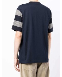 dunkelblaues horizontal gestreiftes T-Shirt mit einem Rundhalsausschnitt von Comme des Garcons Homme