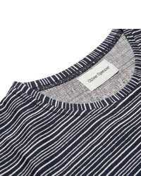 dunkelblaues horizontal gestreiftes T-Shirt mit einem Rundhalsausschnitt von Oliver Spencer