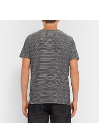dunkelblaues horizontal gestreiftes T-Shirt mit einem Rundhalsausschnitt von Oliver Spencer