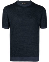 dunkelblaues horizontal gestreiftes T-Shirt mit einem Rundhalsausschnitt von Corneliani