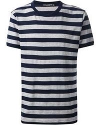 dunkelblaues horizontal gestreiftes T-Shirt mit einem Rundhalsausschnitt von Dolce & Gabbana