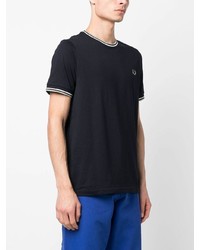 dunkelblaues horizontal gestreiftes T-Shirt mit einem Rundhalsausschnitt von Fred Perry