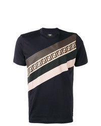 dunkelblaues horizontal gestreiftes T-Shirt mit einem Rundhalsausschnitt von Fendi