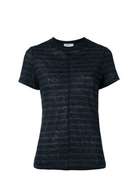 dunkelblaues horizontal gestreiftes T-Shirt mit einem Rundhalsausschnitt von Frame Denim