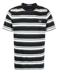 dunkelblaues horizontal gestreiftes T-Shirt mit einem Rundhalsausschnitt von Fred Perry