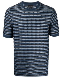 dunkelblaues horizontal gestreiftes T-Shirt mit einem Rundhalsausschnitt von Giorgio Armani