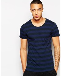 dunkelblaues horizontal gestreiftes T-Shirt mit einem Rundhalsausschnitt von Junk De Luxe