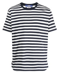 dunkelblaues horizontal gestreiftes T-Shirt mit einem Rundhalsausschnitt von Junya Watanabe