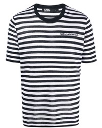 dunkelblaues horizontal gestreiftes T-Shirt mit einem Rundhalsausschnitt von Karl Lagerfeld