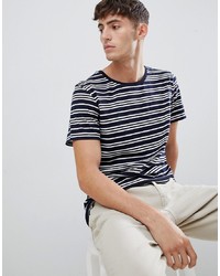 dunkelblaues horizontal gestreiftes T-Shirt mit einem Rundhalsausschnitt von Lee