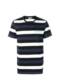 dunkelblaues horizontal gestreiftes T-Shirt mit einem Rundhalsausschnitt von Les Benjamins