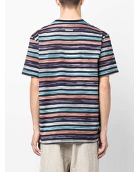 dunkelblaues horizontal gestreiftes T-Shirt mit einem Rundhalsausschnitt von Missoni